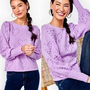 Lilly Pulitzer Lavender Purple Kippa Heart Puff Knit Sweater Bishop Sleeve